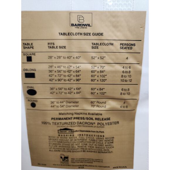 Vintage Bardwil Linens White Satin Ease 60 x 120 Oblong Table Cloth USA - Picture 7 of 7